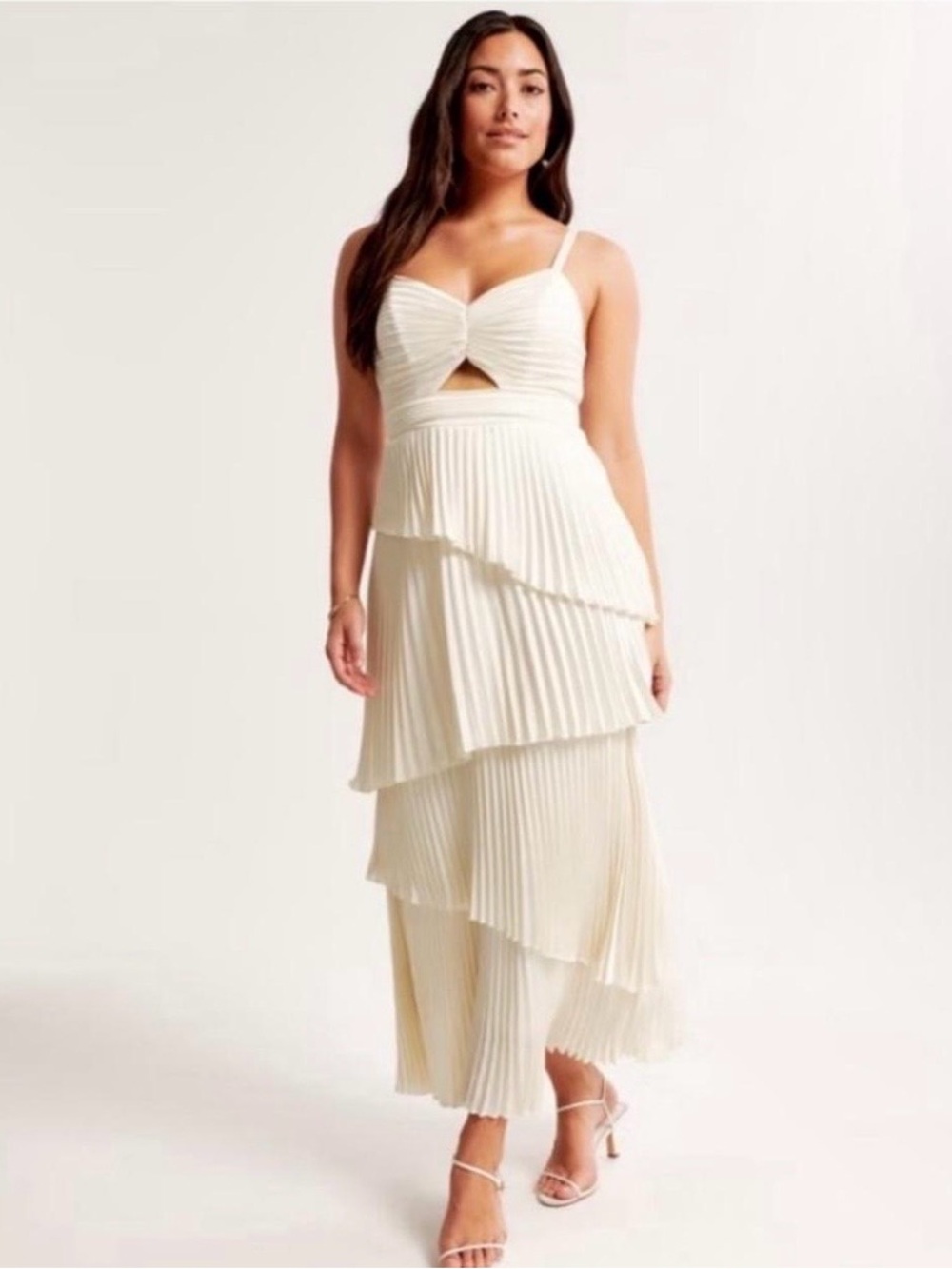 Ivory Tiered Pleated Midi Dress - Picture 1 of 4